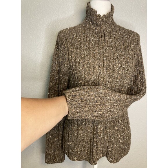 Charter Club Petite Sweater Womens S Brown Wool Blend Zip Front Ribbed Cardigan - Picture 4 of 8
